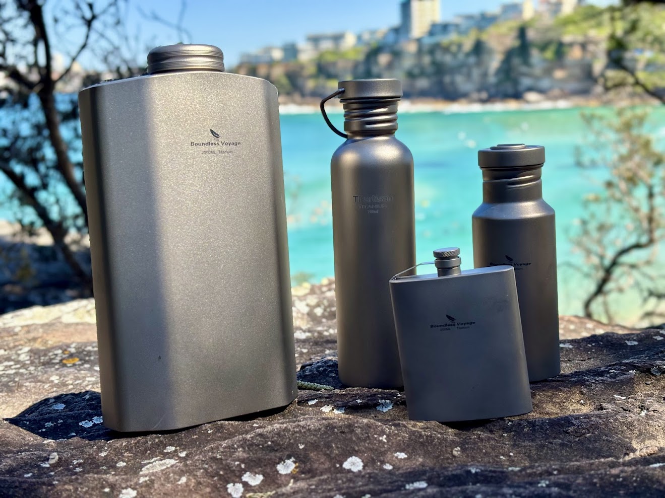 Comparing different size and model titanium water drink bottles