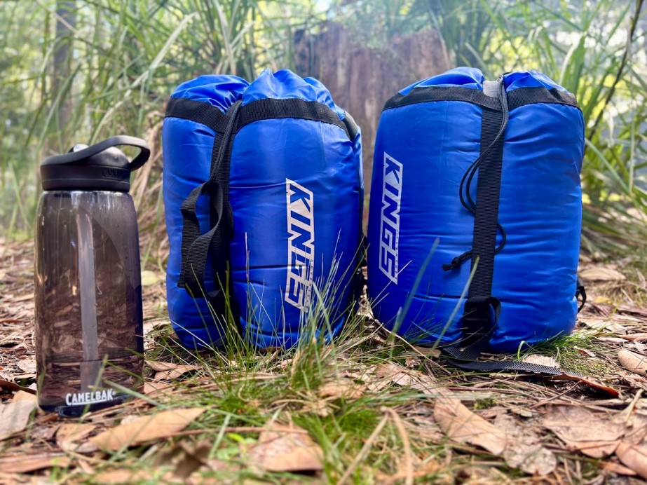 Comparing the size of these Kings sleeping bags next to a Camelbak Eddy Watter Bottle (1 Liter)