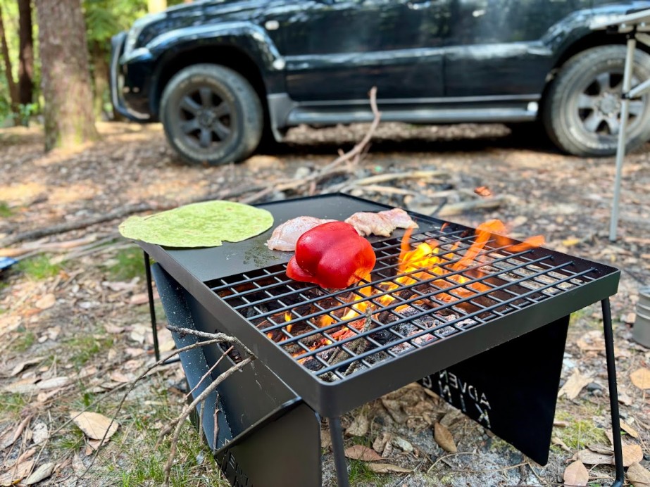 For an optimal camp kitchen pair the Kings portable steel fire pit with the Kings Camp Fire BBQ Plate that fits right on top