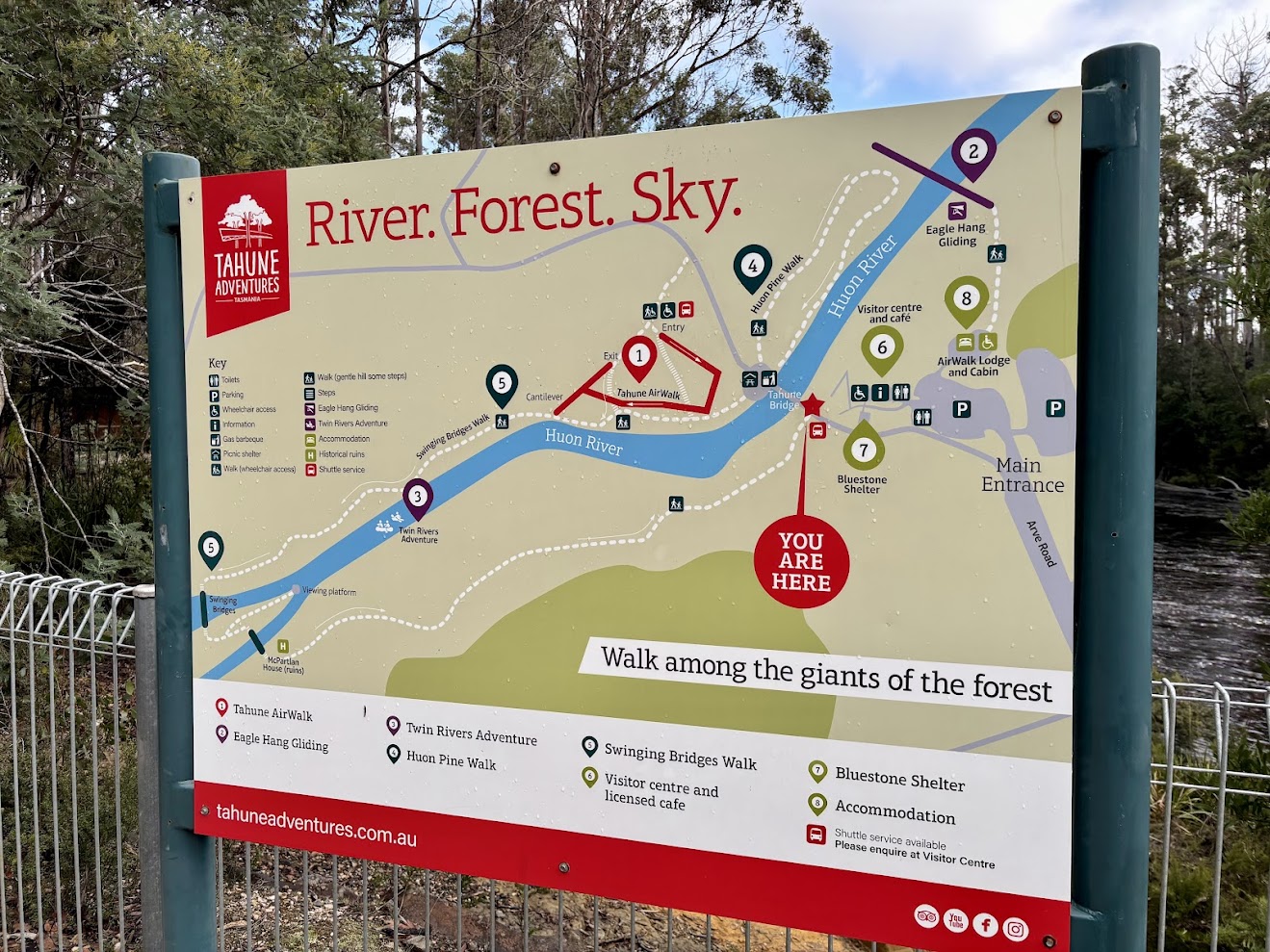 Information Board when entering Tahune Adventures on the way to Tahune Forest Airwalk Tasmania​