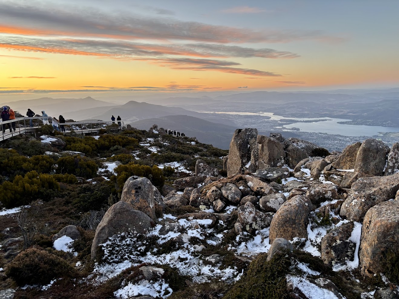 Mount Wellington sunset​ views from the Pinnacle Observation Shelter and Boardwalk which is directly accessible from the carpark on the East side
