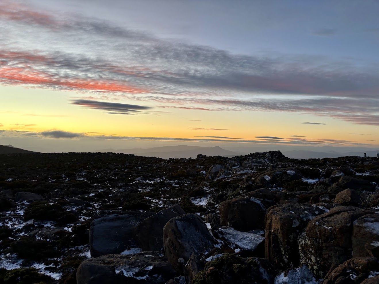 Mount Wellington sunset​ views from the South West Viewing Platform which is directly accessible from the carpark