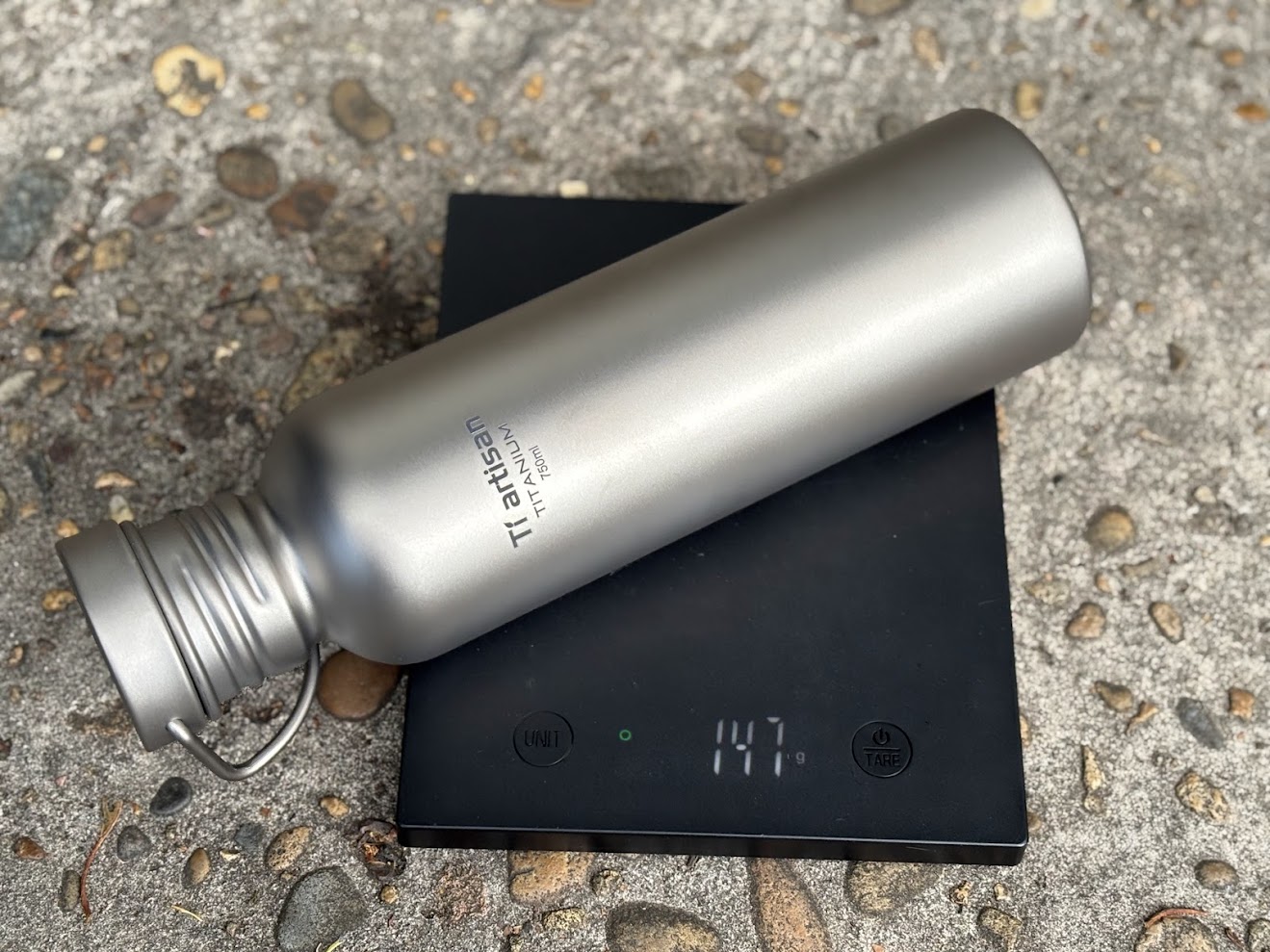 The Ti Artisan titanium bottle​ weighs just under 150 grams which is fantastic for a 750ml drink bottle