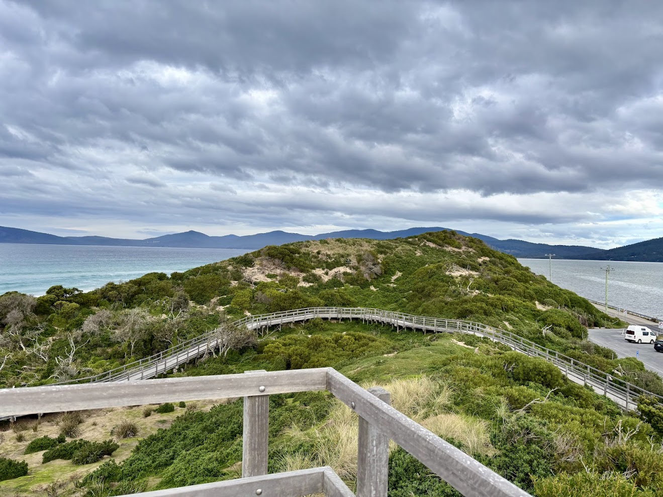 The Truganini lookout​ is reached via a steep well-maintained wooden staircase of close to 280 steps