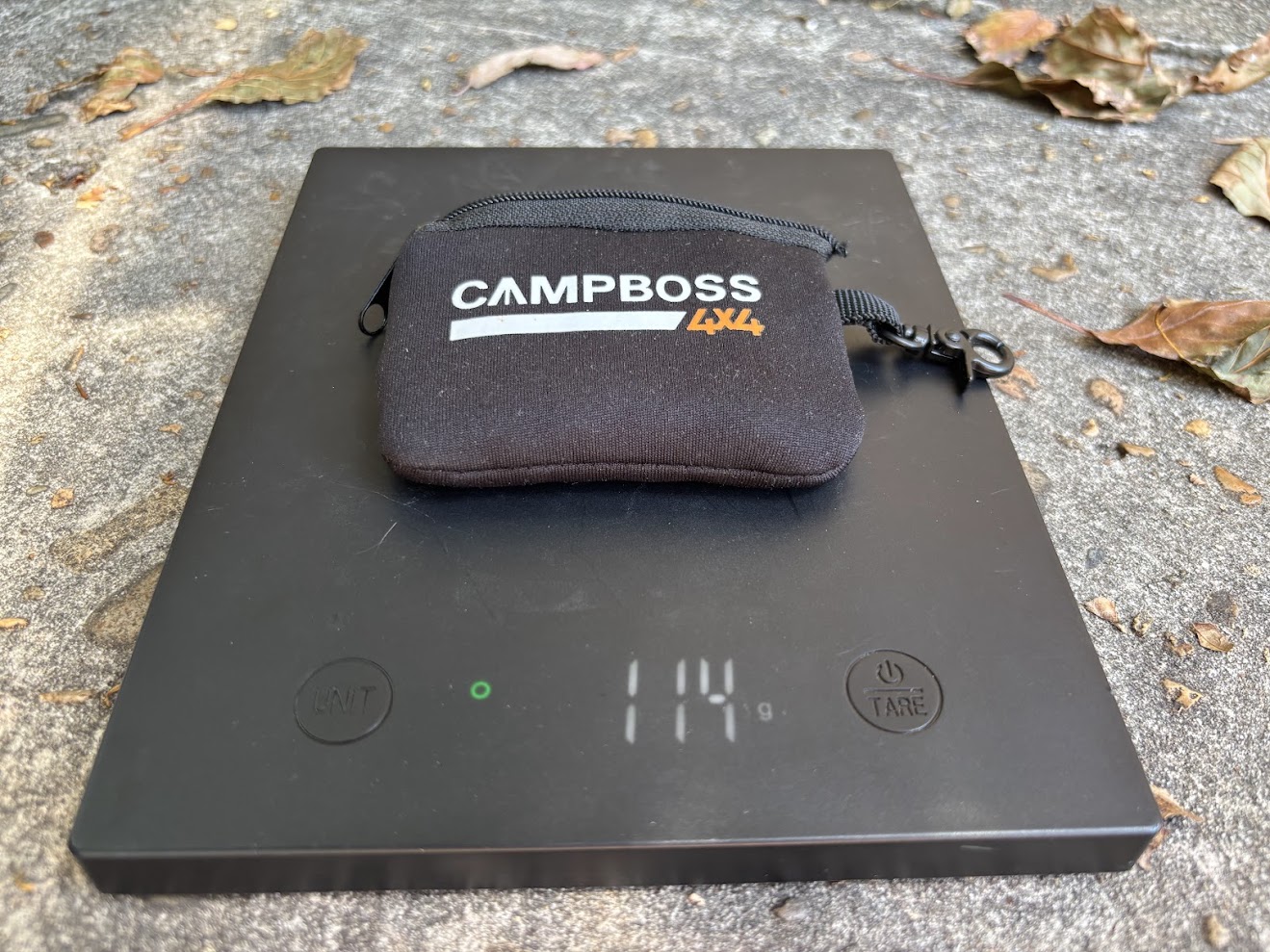 The entire kit of Campboss tyre deflators​ including the protective carry pouch weighs just 114 grams