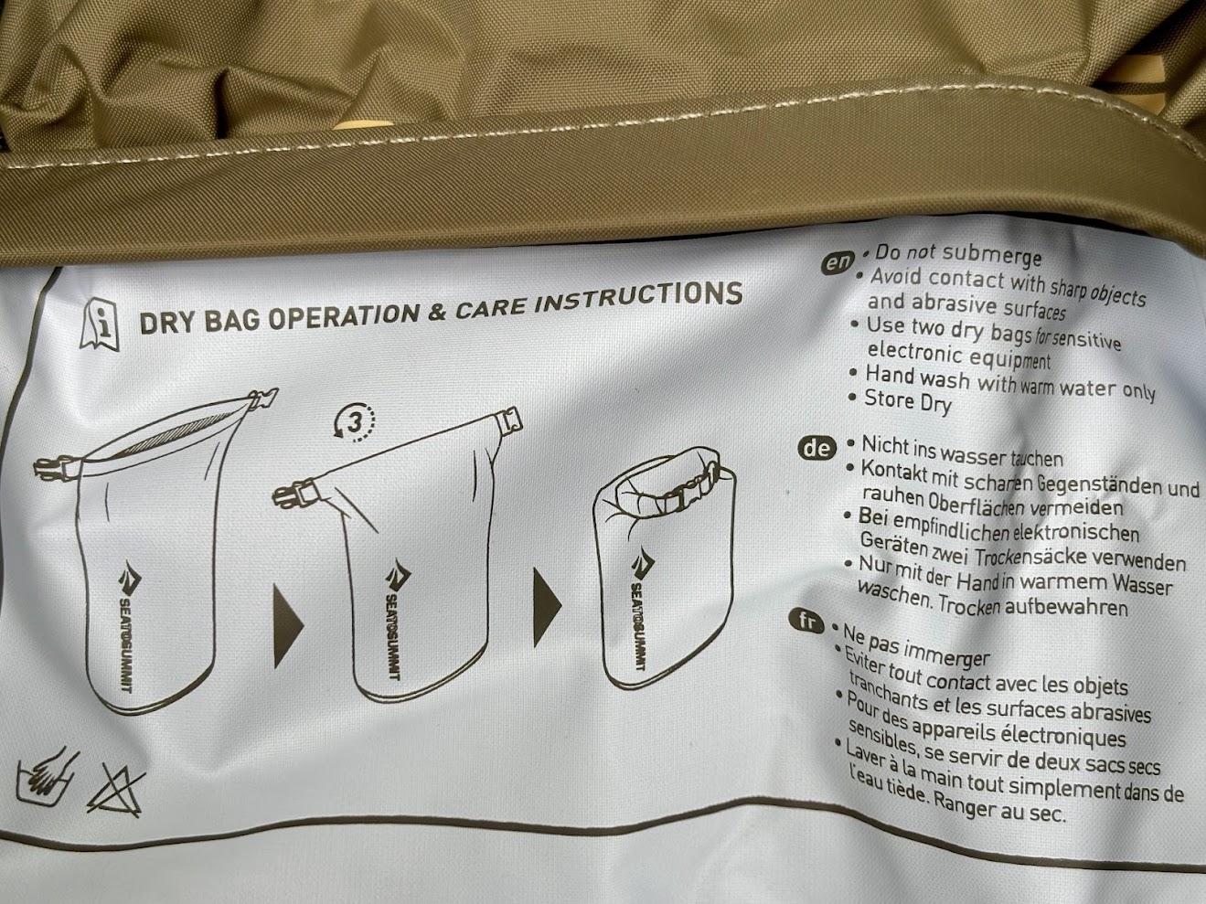 The hypalon roll-top closure system of the Sea to Summit lightweight dry bag is very simple