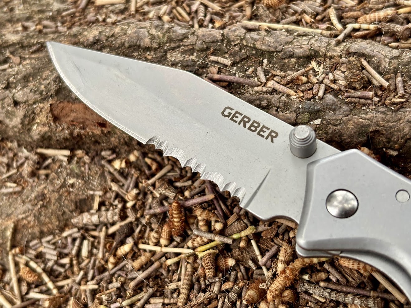 The main feature of the Gerber Paraframe folding knife is the partially serrated blade