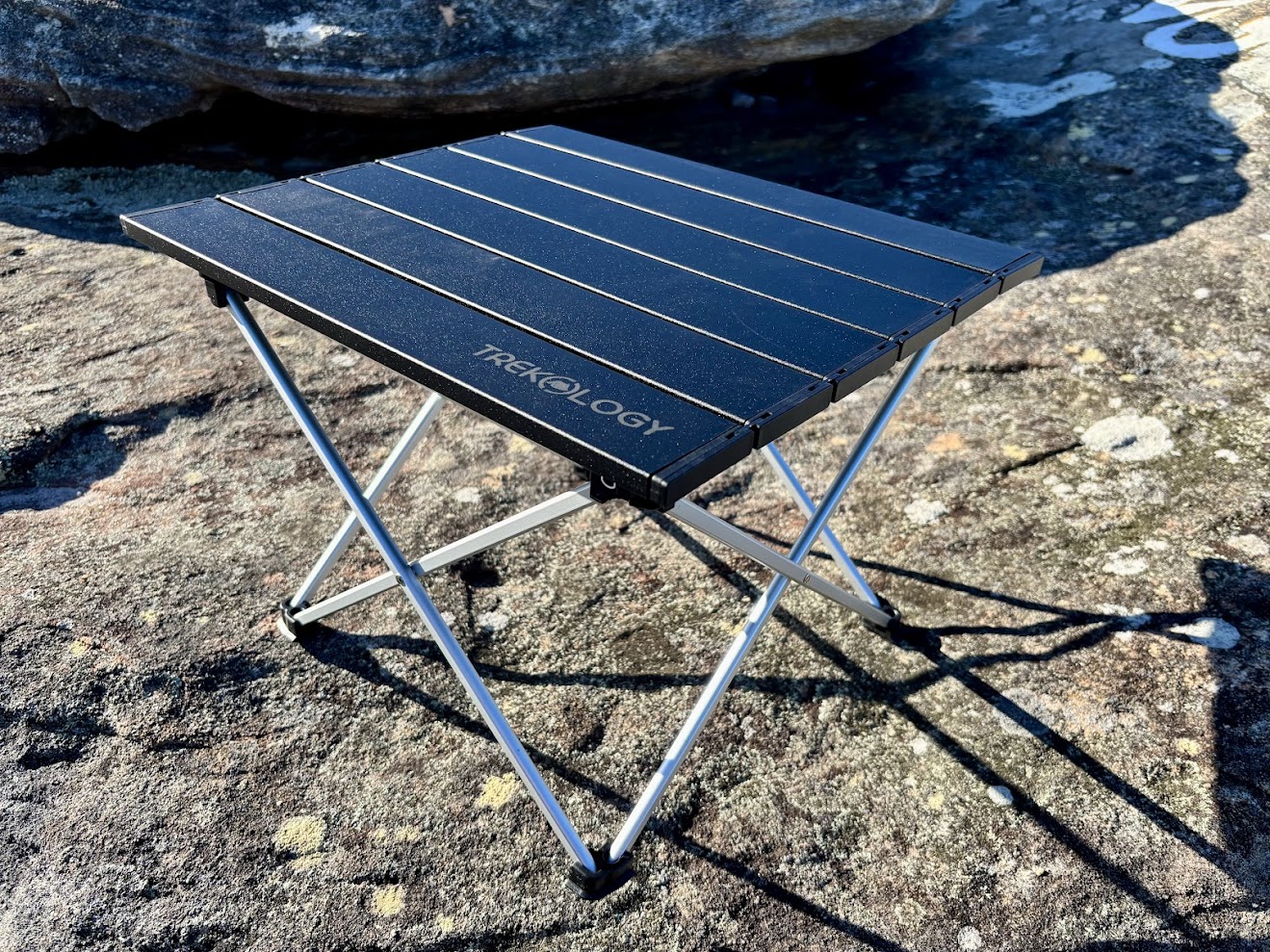 The size of the tabletop (40x34.5 cm) on the Trekology Camping Table is small but functional