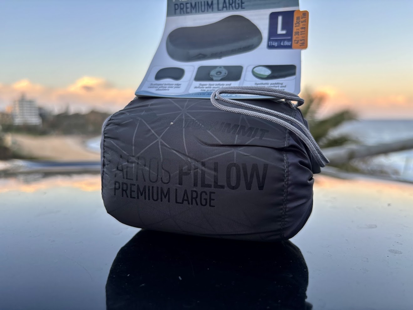 The small stuff sack containing the Sea to Summit Aeros premium pillow​ really is tiny and takes up virtually no room