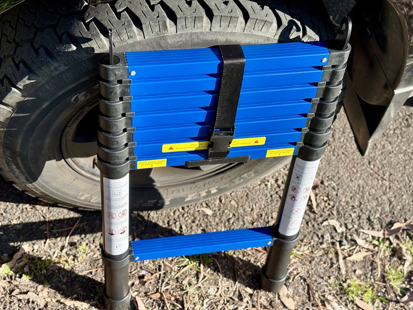 The telescopic ladder that comes with the Kings grand tourer lite is sturdy and can either stay in the tent or be stored seperately in the car
