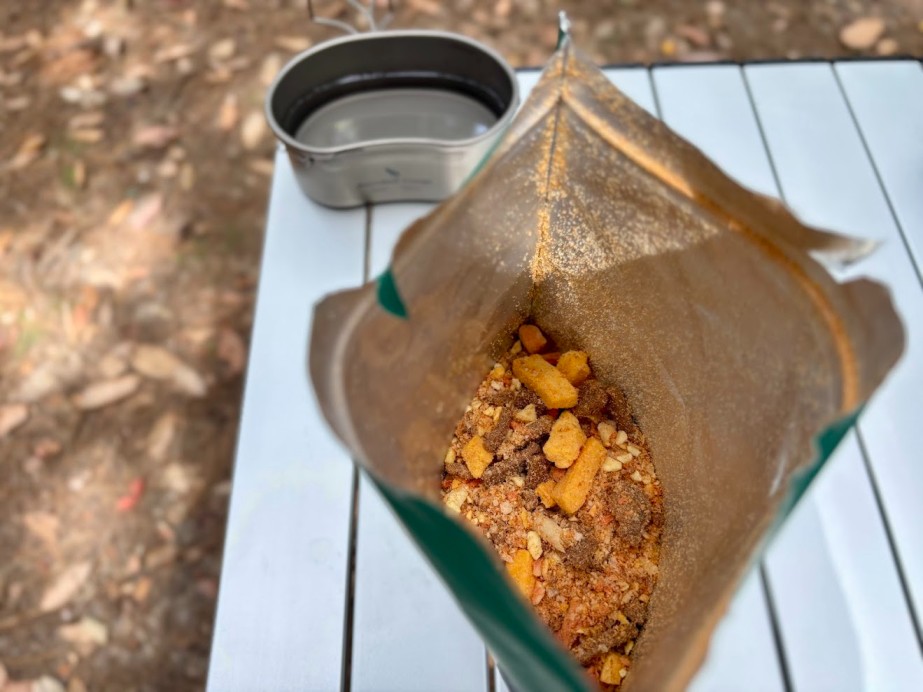 To prepare the Back Country cooked breakfast​ simply add the 250ml of boiling water, give it a good stir, squeeze out any excess air and securely seal the zip-lock