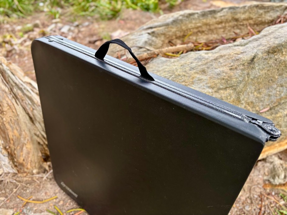 Despite the 5.7kg weight of the OZtrail Ironside Table, the integrated carry handle makes short-distance transport manageable