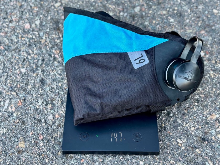 The 6L version of the Sea to Summit pack tap I tested weighed just under 150 grams when empty