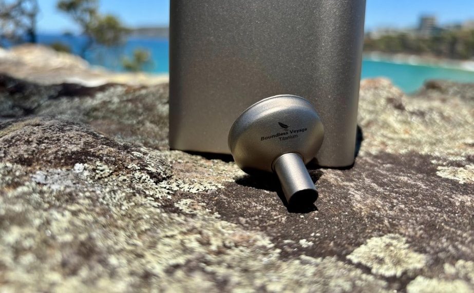 The Boundless Voyage Titanium Flask includes a handy little funnel that's also nicely branded with the Boundless Voyage logo