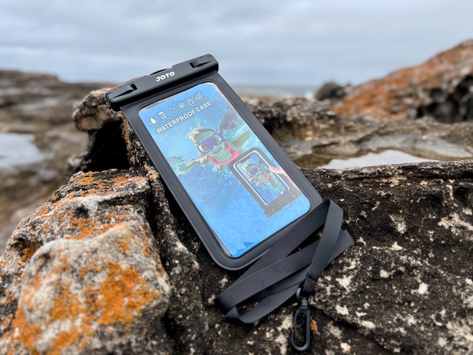 The JOTO waterproof case is essentially a clear heavy-duty TPU plastic pouch with a robust snap and lock mechanism at the top