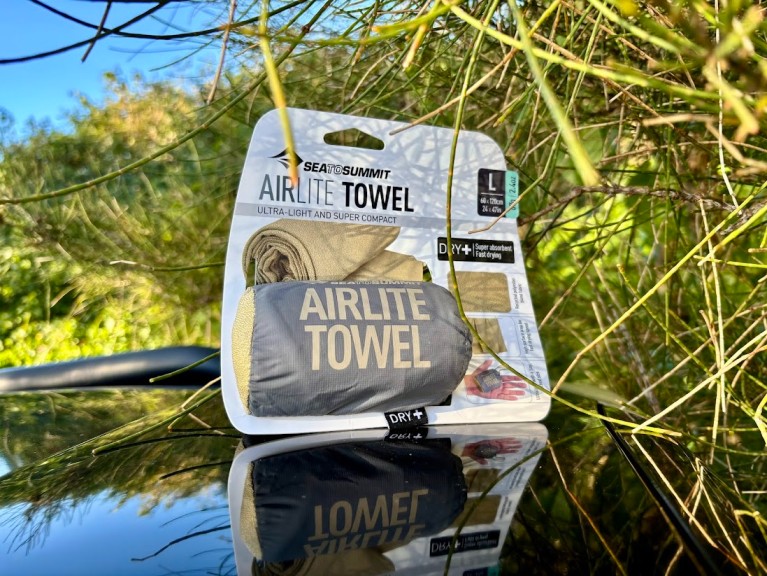 The Sea to Summit Airlite Towel is all about minimizing weight and maximizing speed