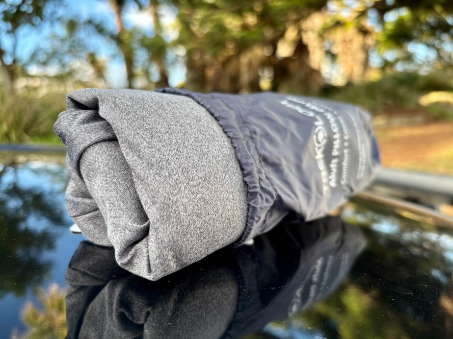 The Trekology Aluft Deluxe pillow folds away to about the size of a soda can