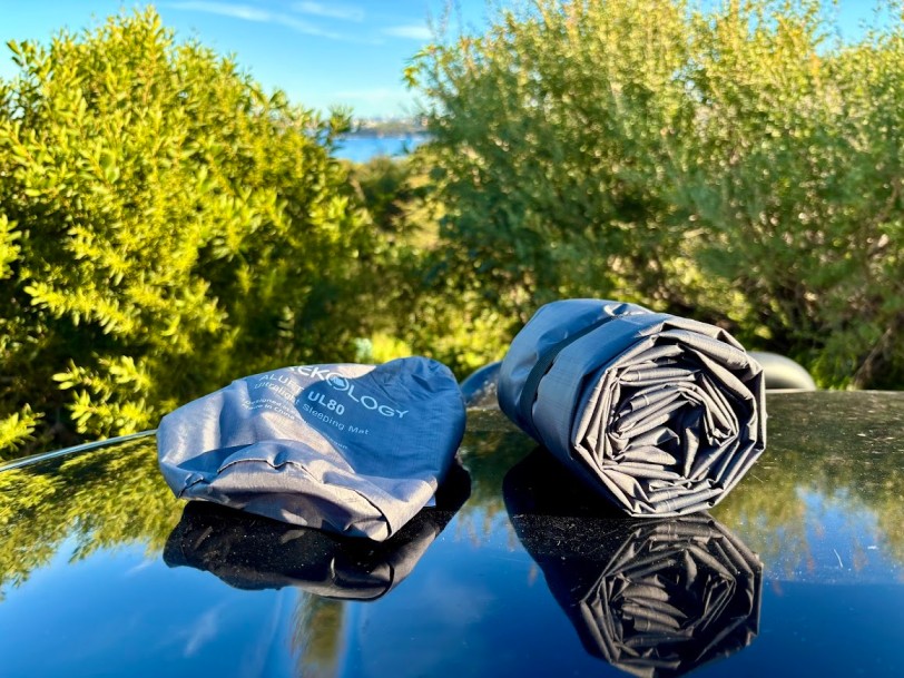 The Trekology Aluft UL80 sleeping mat comes in a tiny stuff sack