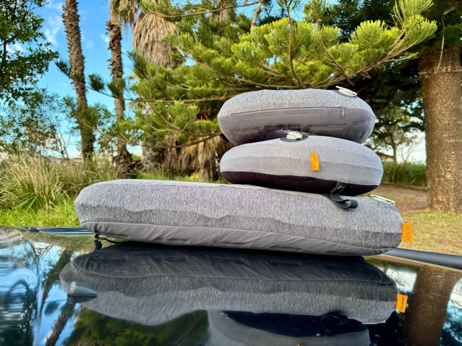 The Trekology Aluft Ultra inflatable pillow (bottom) has a generous 12 cm height that provides fantastic loft, especially for side sleepers