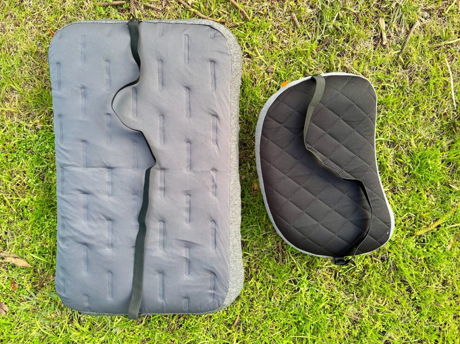 The huge Trekology Aluft Ultra pillow (next to the Trekology Aluft Deluxe) comes with a non-slip adjustable strap which is incredibly handy
