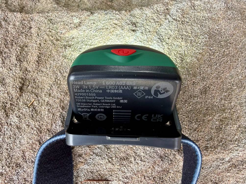 The Bosch headlamp is made from a durable plastic and has an IP44 splash proof rating
