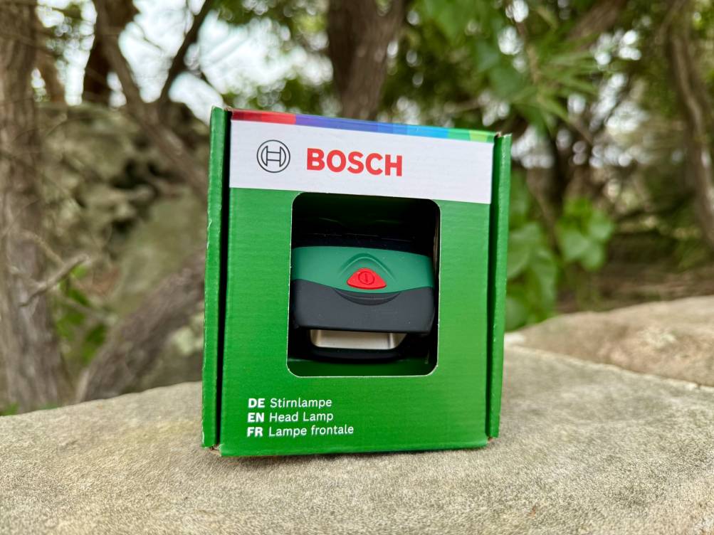 The Bosch headlamp operates as hands-free head torch but is also capable of acting as a stationary camp light