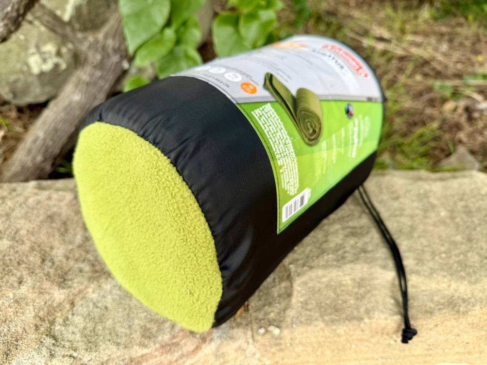 The stuff sack that comes with the Coleman Stratus Fleece Sleeping Bag Liner is made of the same fleece material as the liner itself, which tends to pick up debris easily
