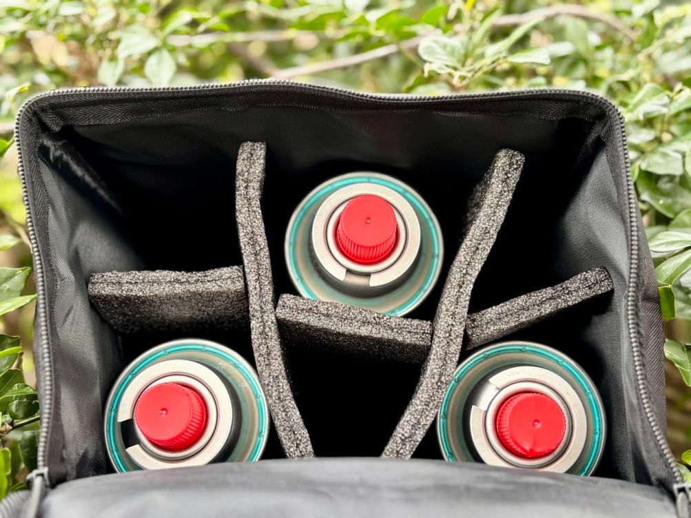 This butane gas canister storage bag is primarily designed for butane canisters, but the padded interior means you can use the bag for other fragile or crucial gear